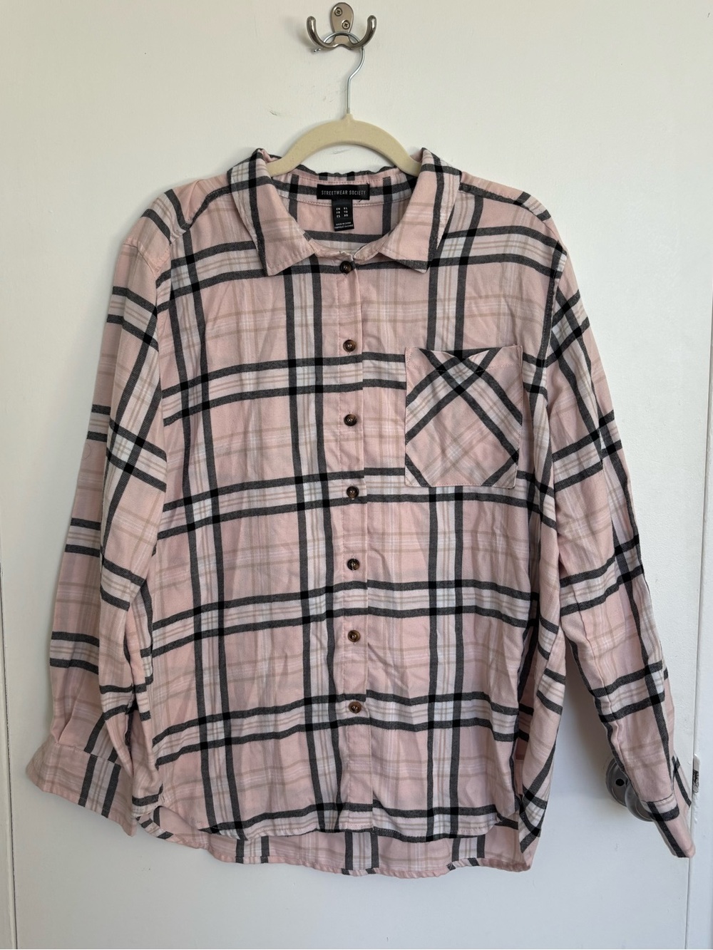 Streetwear Society Pink Plaid Button-Up Shirt